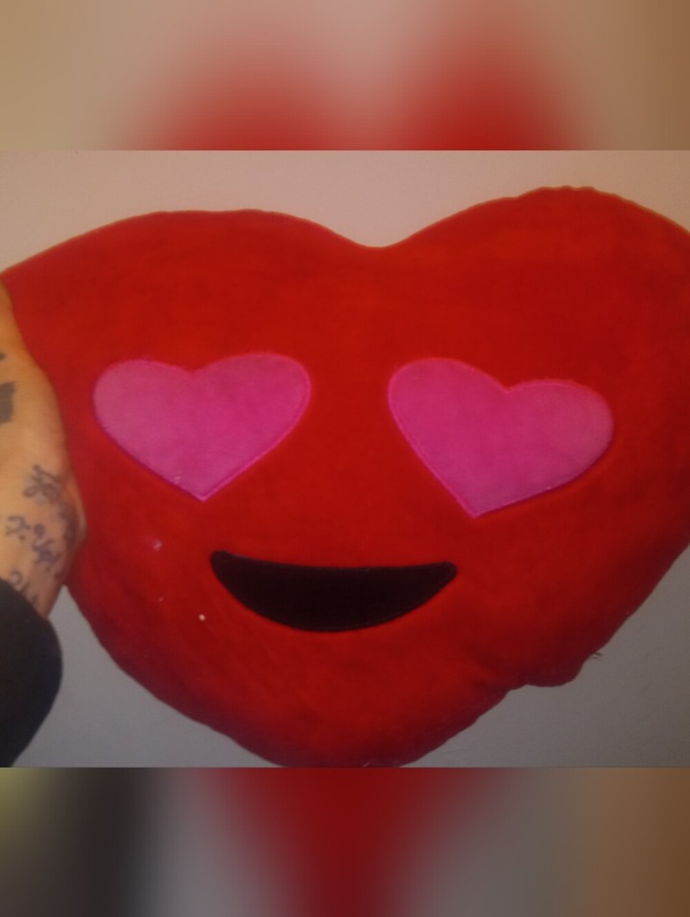 Heart Emoji Plush Pillow - Red with Pink Hearts